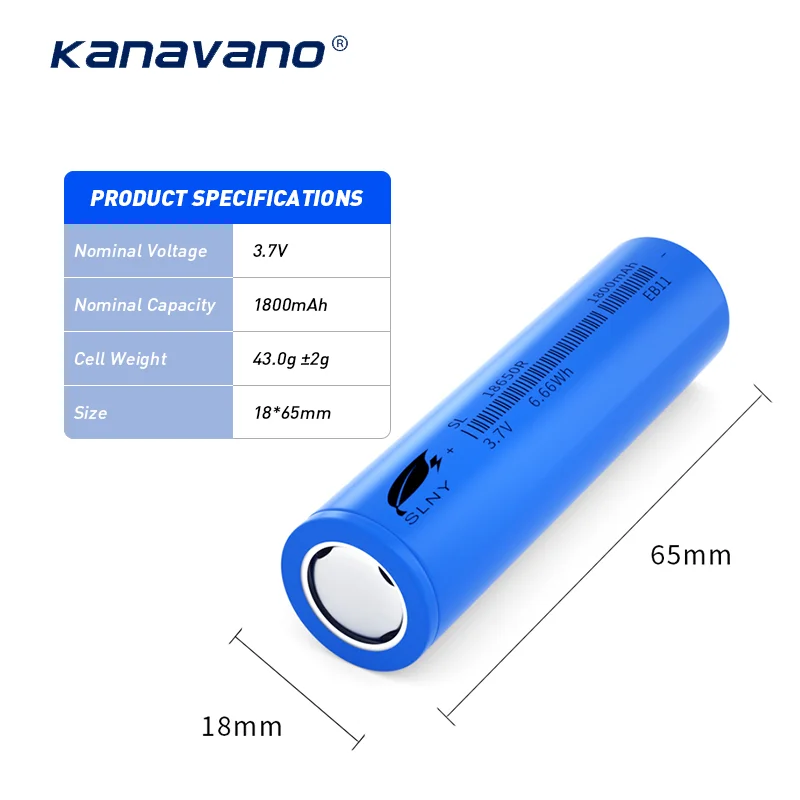 Kanavano A-class 18650 akku 18650 li ion battery 3.7v 1800 mah li-ionen-akku for mini fan