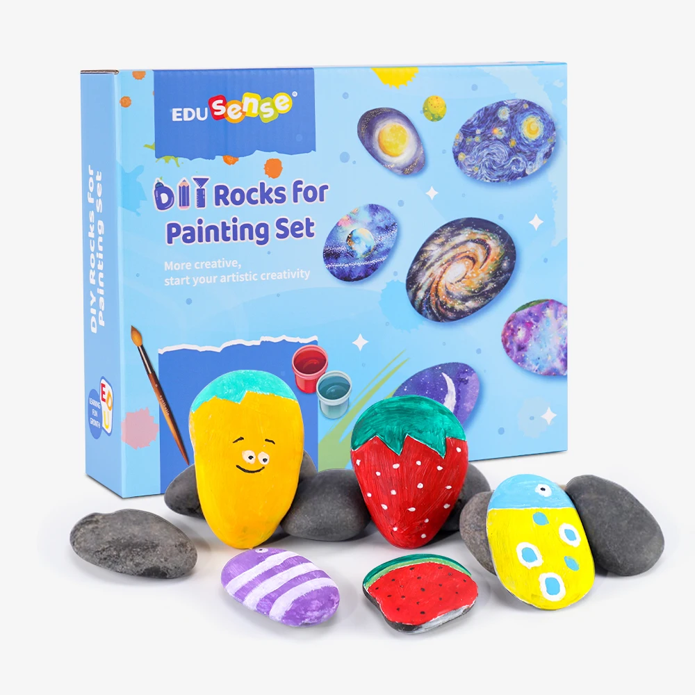 EDUsense DIY Rocks for Painting Set Rock Painting Kit For Kids Includes Rocks & Waterproof Children Drawing Art Stone Paint