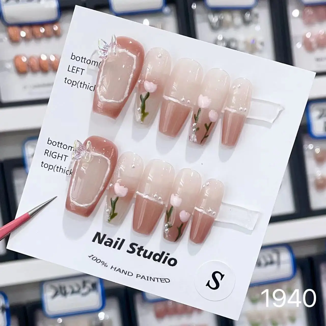 3D Handmade Press On Nails Medium Pink Nail Coffin Artificial fingernails Reusable Luxury  Stick On Nails  Pink Ballet