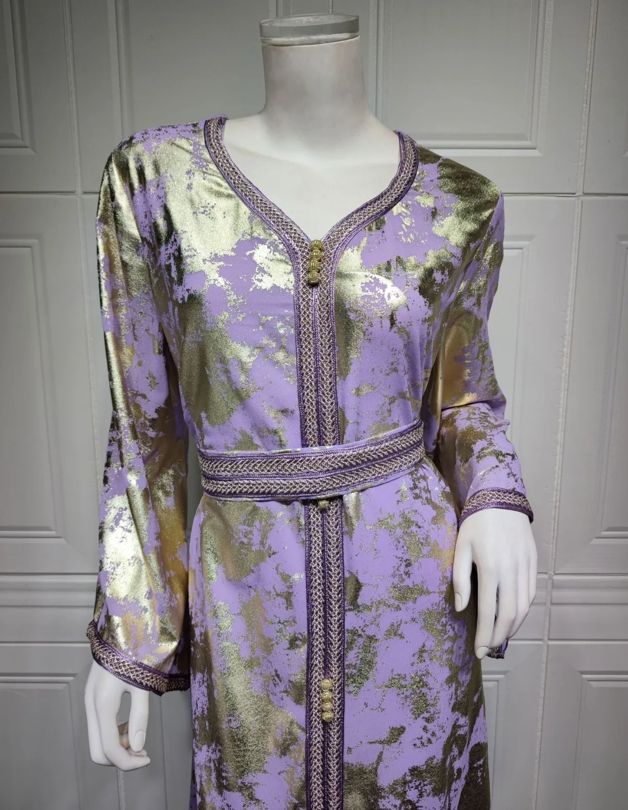 Latest Dubai High Expensive Islamic Clothing Muslim Women Chiffon Kaftan Abaya Turkey Maroccan Dress With Gilding  Gold Blocking