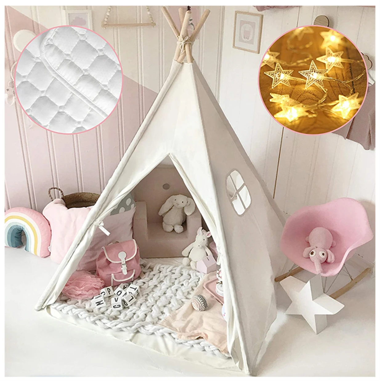 YIRABBIT Wholesale Large Children Indoor Outdoor Canvas Play Teepee Tent Toys for Kids Girls Playhouse Kids Teepee Tent