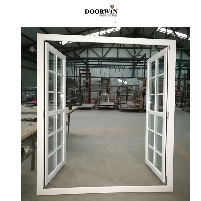 Doorwin Tempered Glass Modern Design French Models Solid Wooden Teak Wood Aluminium Clad Wood Casement Windows