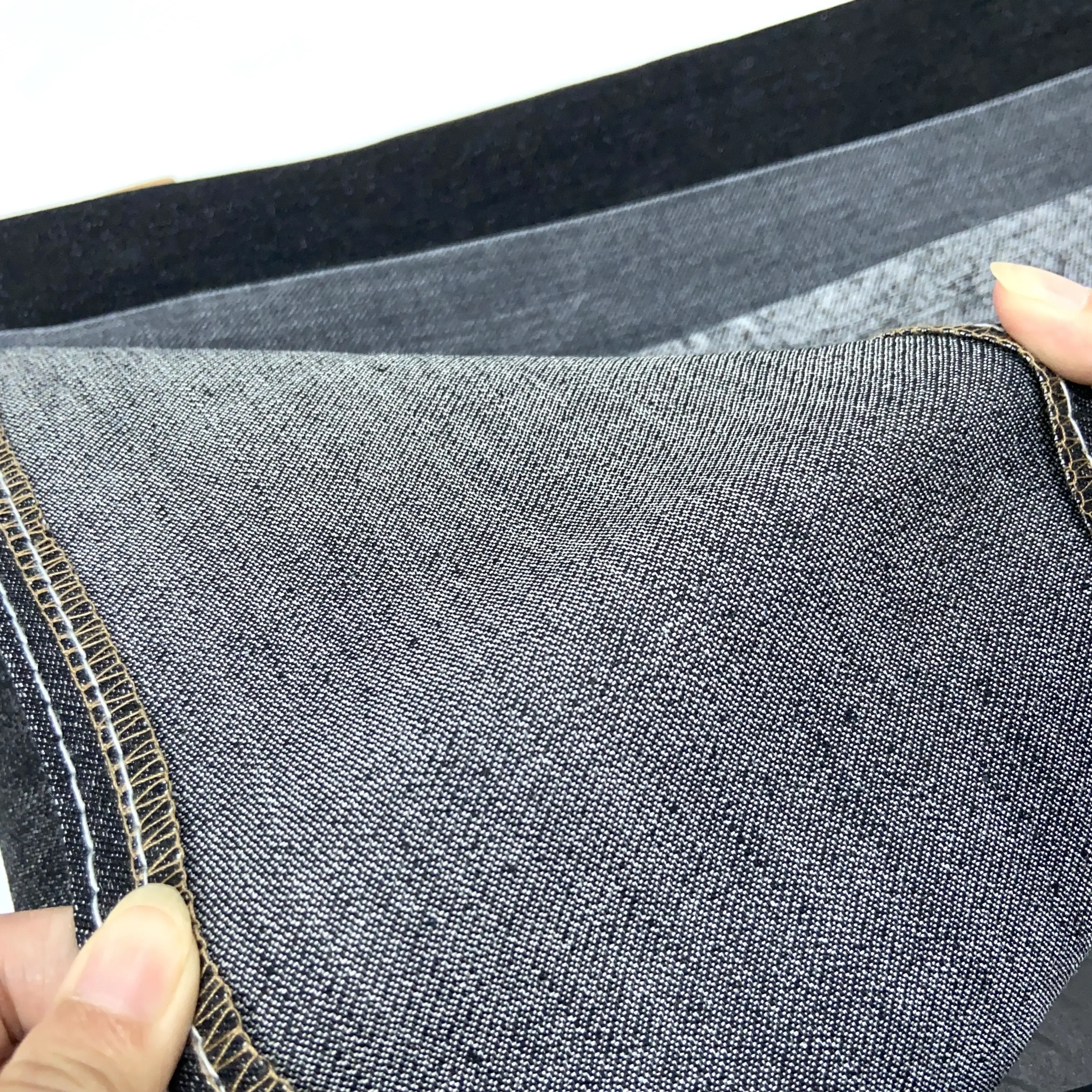 10.23oz Black Face White Bottom Jacquard Denim Fabric Ready Goods Black Denim Jeans Fabric