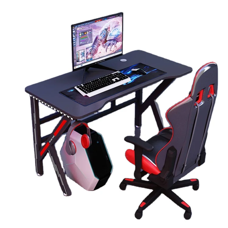 Internet Cafe Black Steel Frame Rgb Gaming Desk Pc Office Computer Table