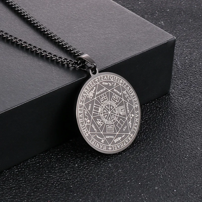 Kalen Unisex Religious Silver/Gold/Black Stainless Steel Circle Pendant with Jewish Hexagram Pattern