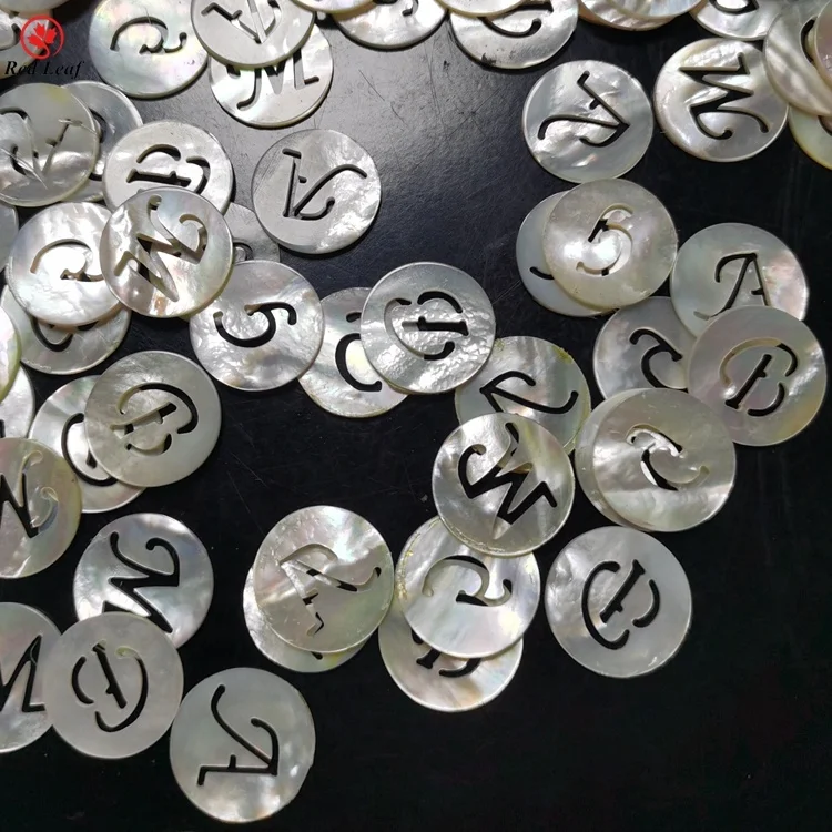 Redleaf Wholesale 26 English Letters Hollow Natural Shell High quality Round Shape Natural White Mother Of Pearl Shell