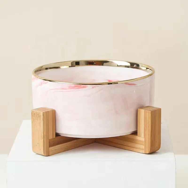 Luxury Marble Pattern Pet Dog Ceramics Water Bowl Dog Feeding Bowl With Stand For Dogs Cats Other Pets
