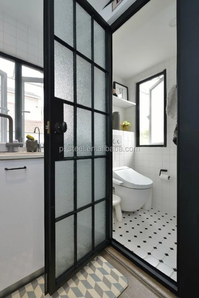 Crittal double glazed tempered glass matte black powder coated steel doors and windows with grill design