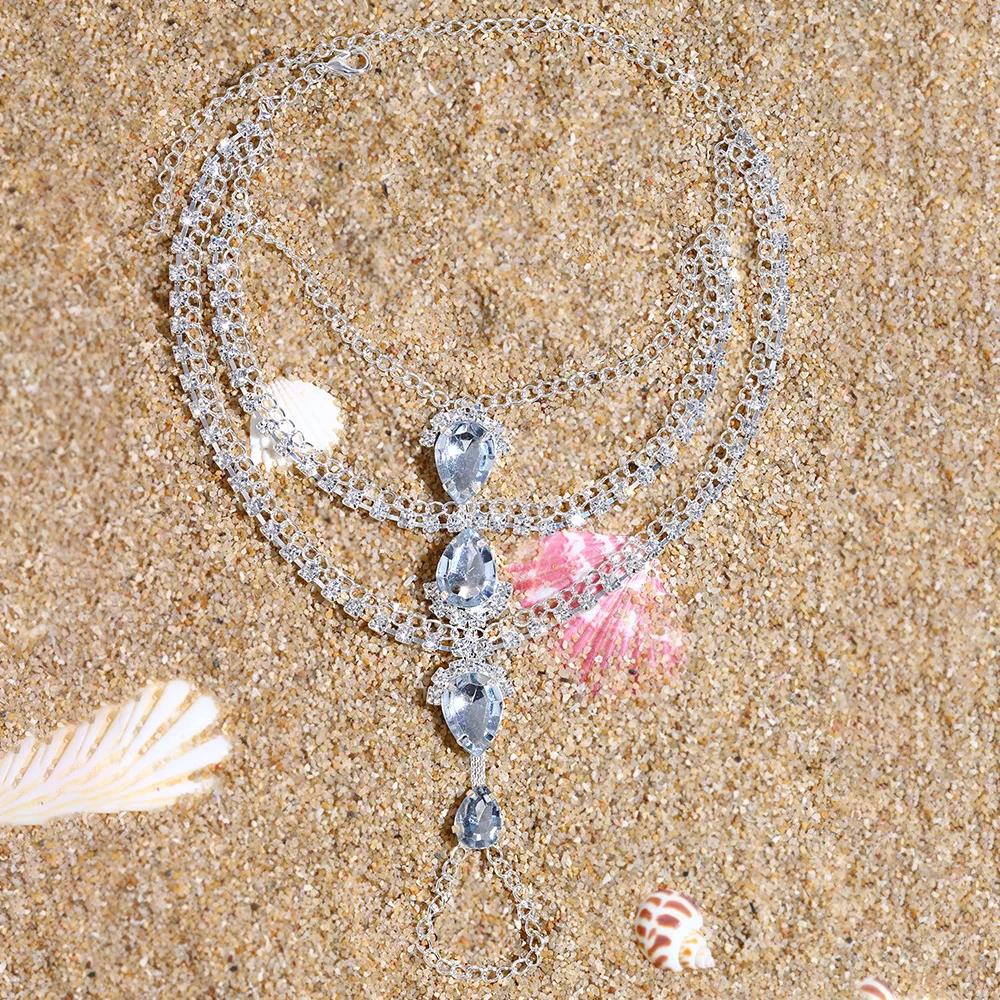 Fashion Finger Anklets Seaside Beach Anklets for Women Rhinestone Toe Ankle Chain Beach Jewelry