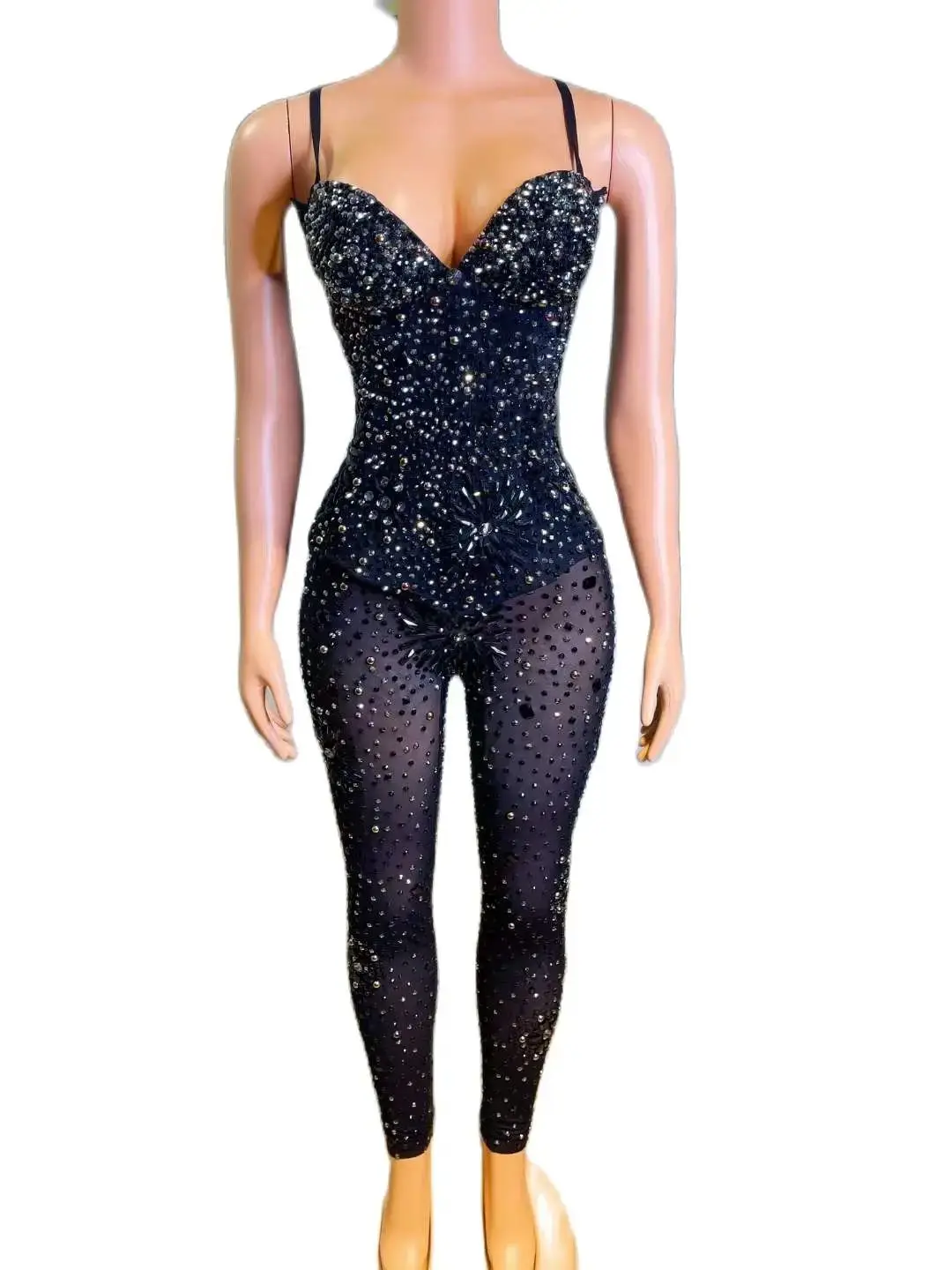 Jumpsuits Women Sparkly Rhinestone Stage Wear Singer Dancer Sexy Drag Queen Costumes S M L Romper Birthday Party Nightclub