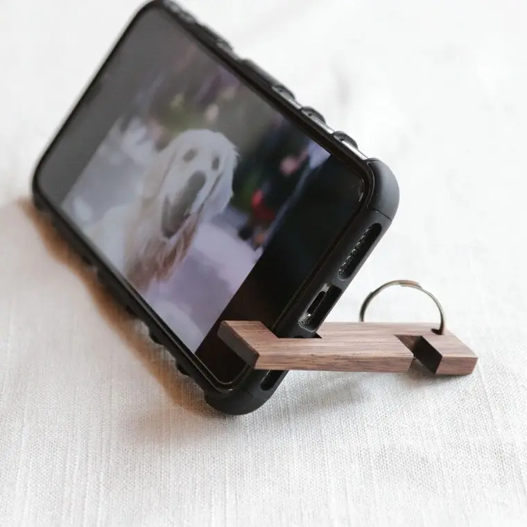 Wooden Key Ring Mobile Phone Stand Portable Key Chain Phone Holders