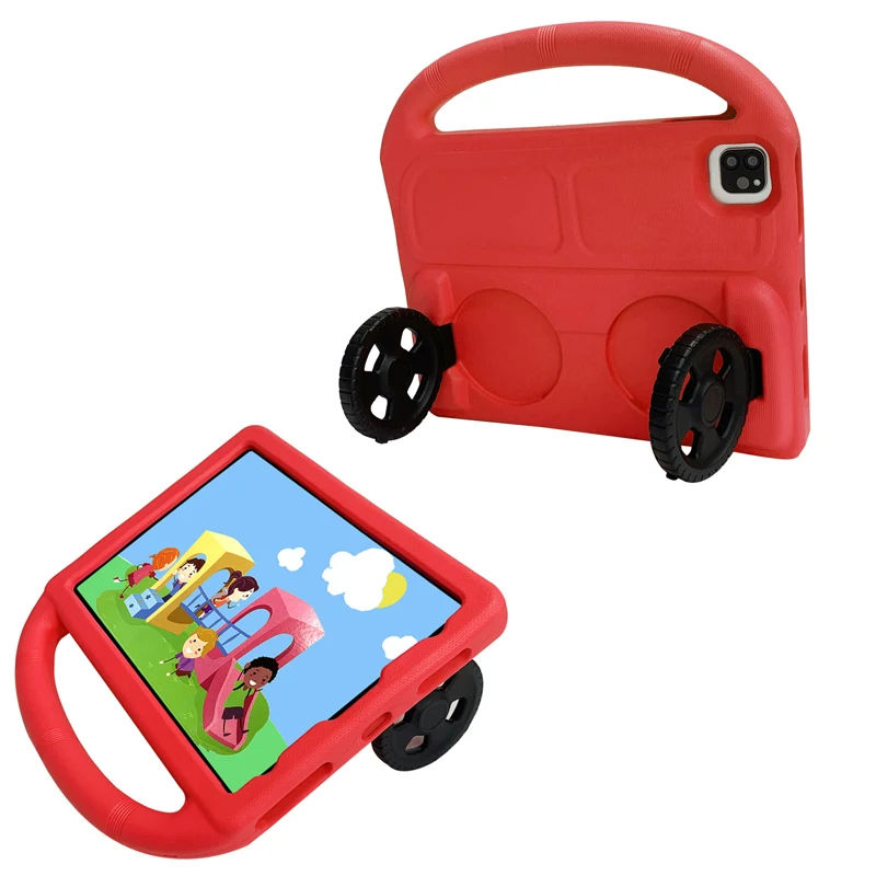 Soft Cute Rubber Kids Tablet Cover Case for iPad Pro 2018 2020 2021 11Inch with Foldable Wheel Kickstand