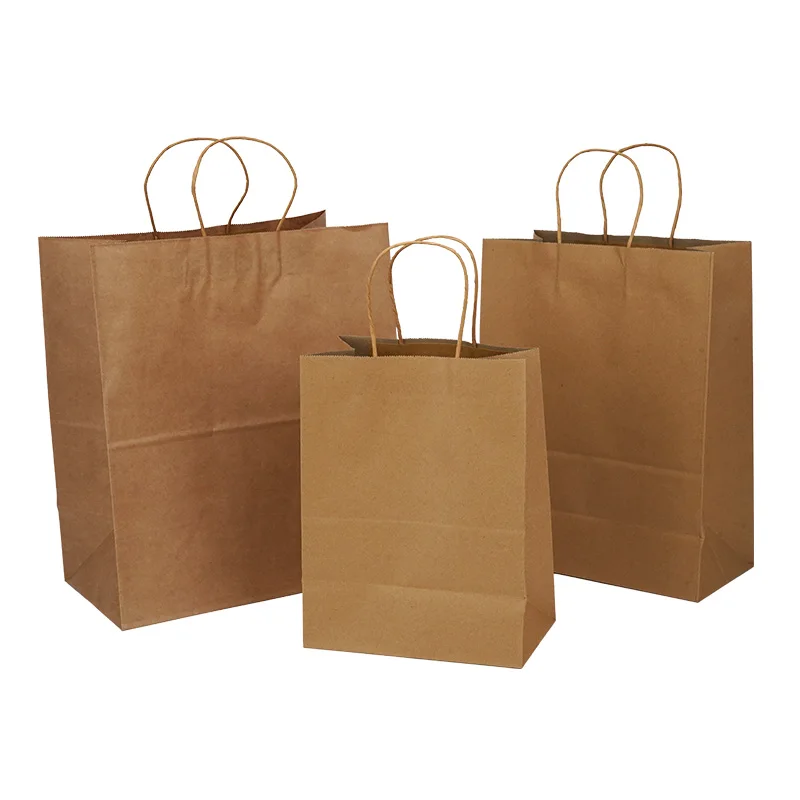 Factory Wholesale custom Printing logo restaurant packaging Biodegradable Recyclable Brown Kraft Paper Bag With Handle
