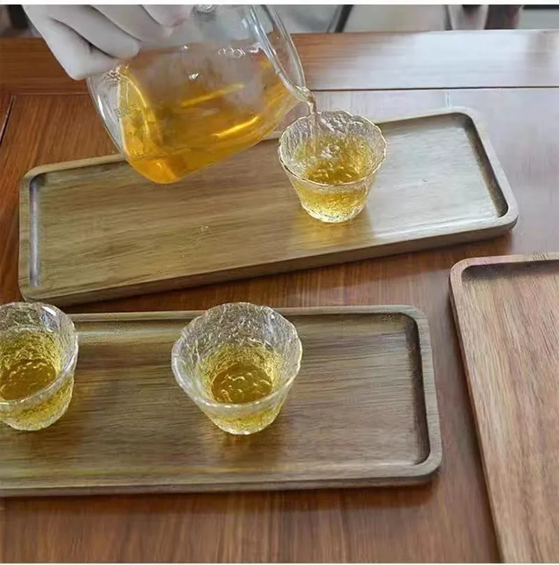 Eco-friendly Serving Tray Platter Solid Wood Breakfast Board Acacia Wooden Rectangular Plate and Dish for Tea Coffee Desserts