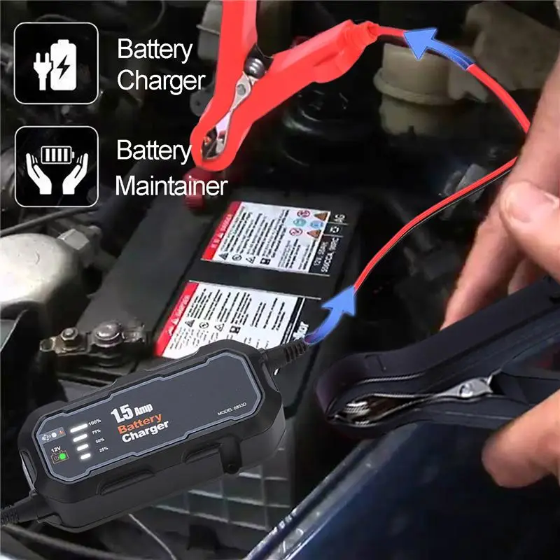 12V 1500mA Automatic Smart Motorcycle  Boat Car Battery Charger Maintainer Repair Lead -Acid Battery Charger Starting Cars