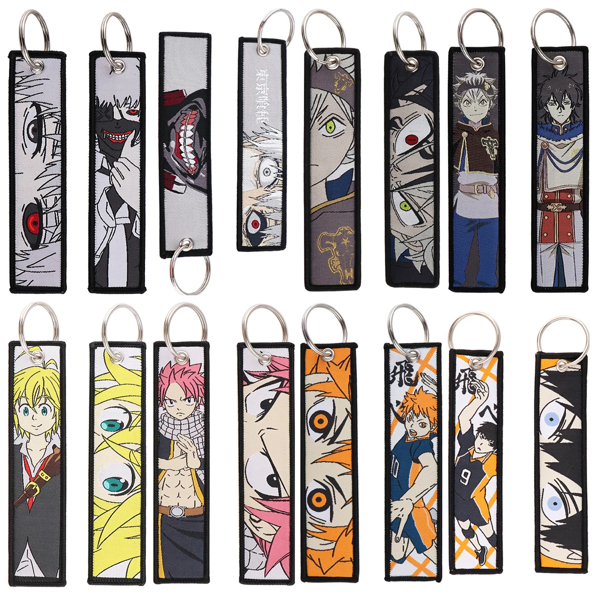500+ Wholesale Custom Key tag Woven Key Ring Double Sided Anime Fabric Keychain Embroidery Keychains To Sublimation Keychain