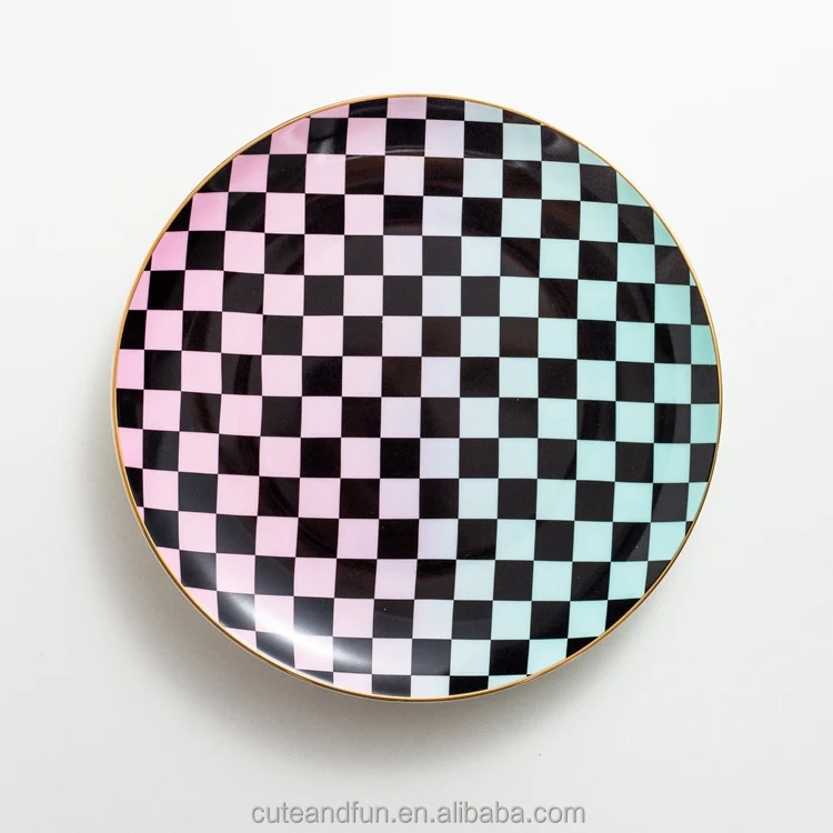 Home Art Decor 8 inch Dinner Plates Gold Rimmed Dessert Plates Fashion Dishes & Plates for Decorations