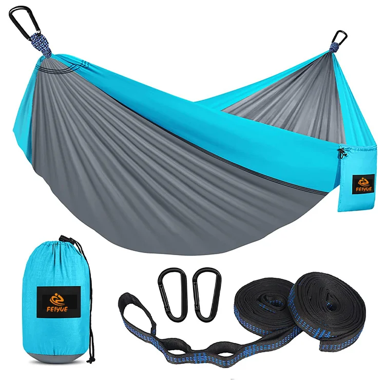 China factory 210T parachute fabric custom logo outdoor ultralight  portable nylon camping hammock with small carry pouch
