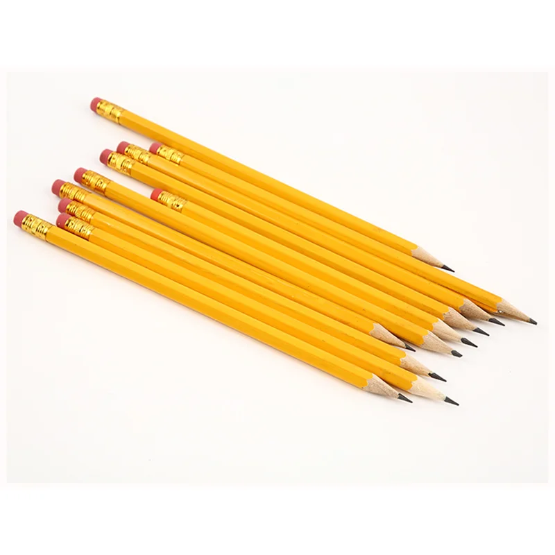 Poplar Wood Hexagonal Yellow HB Pencil with Eraser Natural Wooden Standard Pencil for Office and School Use
