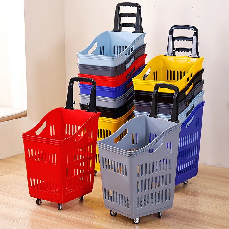 4 wheels 55.1 Lbs stackable Rolling Hand cart Foldable Utility Shopping carts for Groceries with Durable Remove Plastic Handle