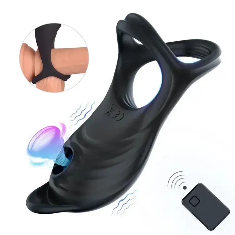 Magnetic Suction Charging 5 Frequency Sucking Lock Ring Wireless Remote Control Vibrating Ring Masturbator For Male