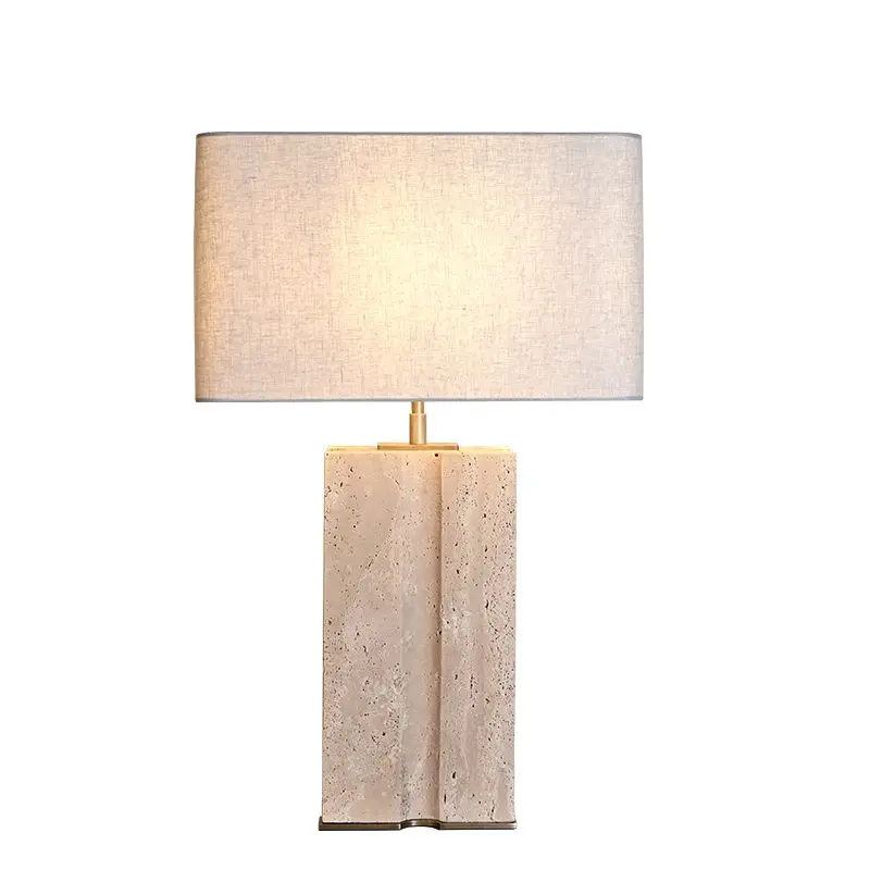 High-End Customizable Desk Lighting Natural Travertine Marble Stone Base Living Room Bedroom Bedside Dimmable Table Lamp
