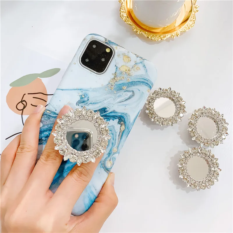 Fashion Diamond Mirror Metal Cell Smart Mobile Phone Stand Holder Finger Ring Holder For iPhone For Xiaomi For Samsung All Phone