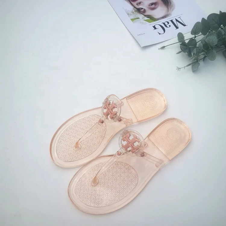 
2021 PVC Ladies Custom Beach Flat Tb Transparent Jelly Slippers Women Slides Sandal Clear Flip-flops Slippers 
