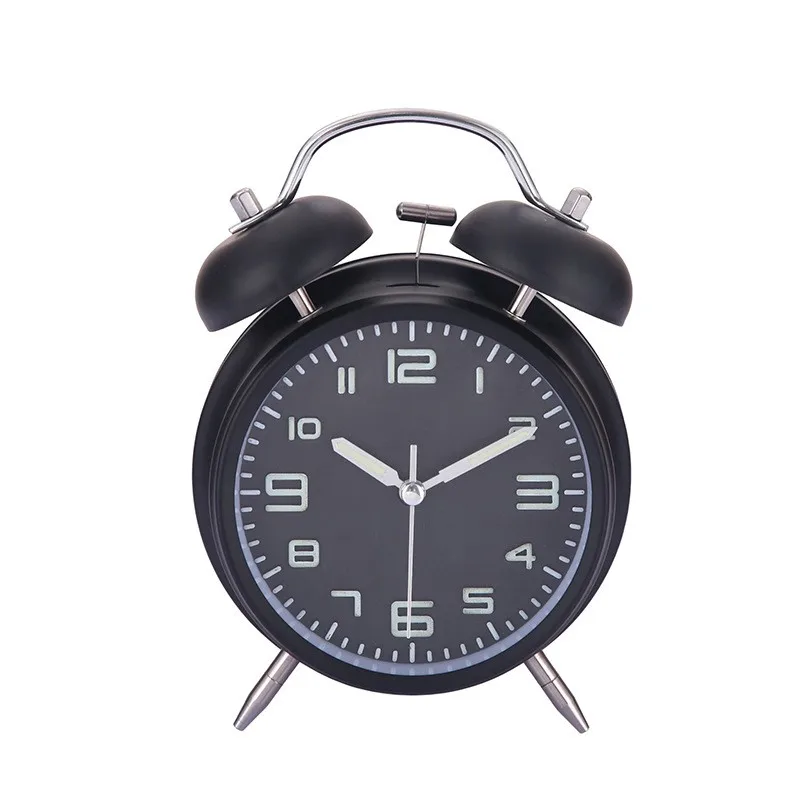 4 Inch bell alarm clock Metal Analog Table ring Alarm Clock 3D Dial with Backlight Function Desk Table Clock for Home Office