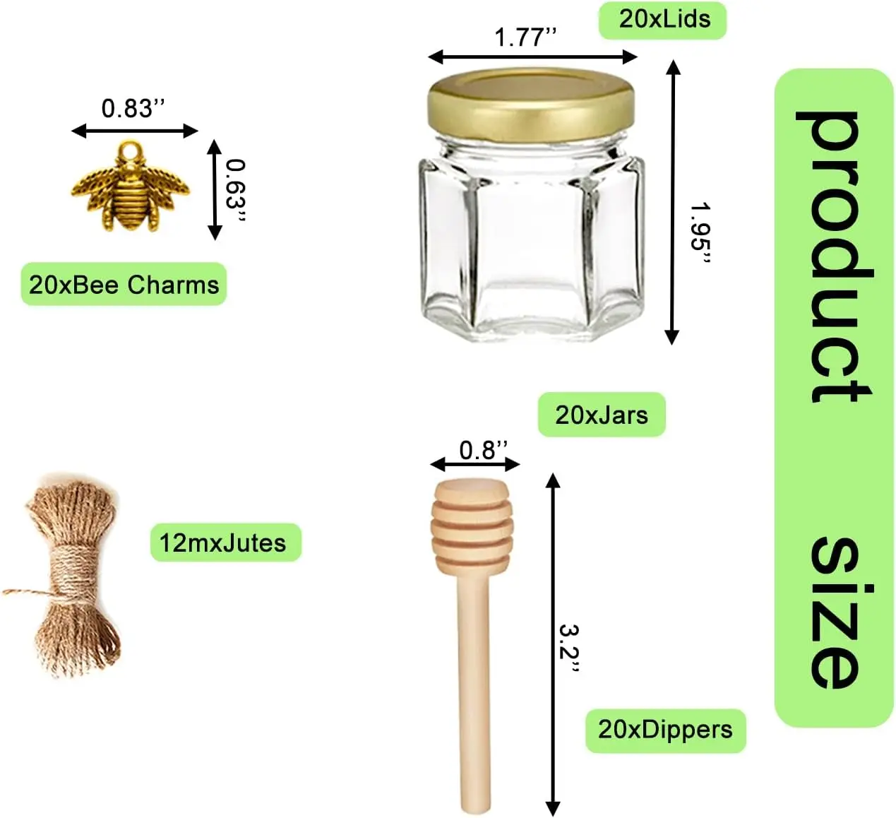 1.5oz Mini Glass Honey Small Jam Jars, Perfect for Wedding Gifts and Party Giftswith Wooden Spoons, Gold Lids,