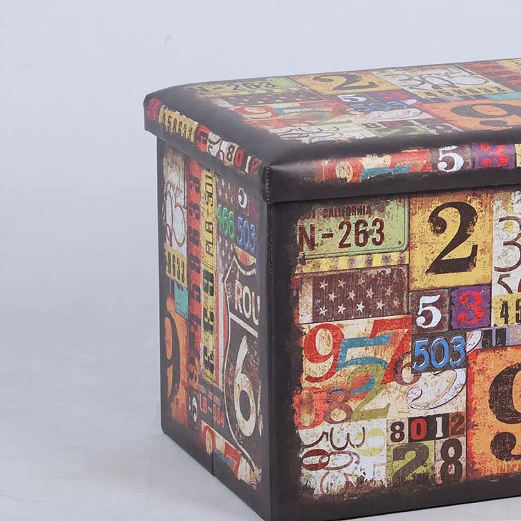 Route 66 PVC Printing Storage Cube Long bench Folding Foot Stool Ottoman