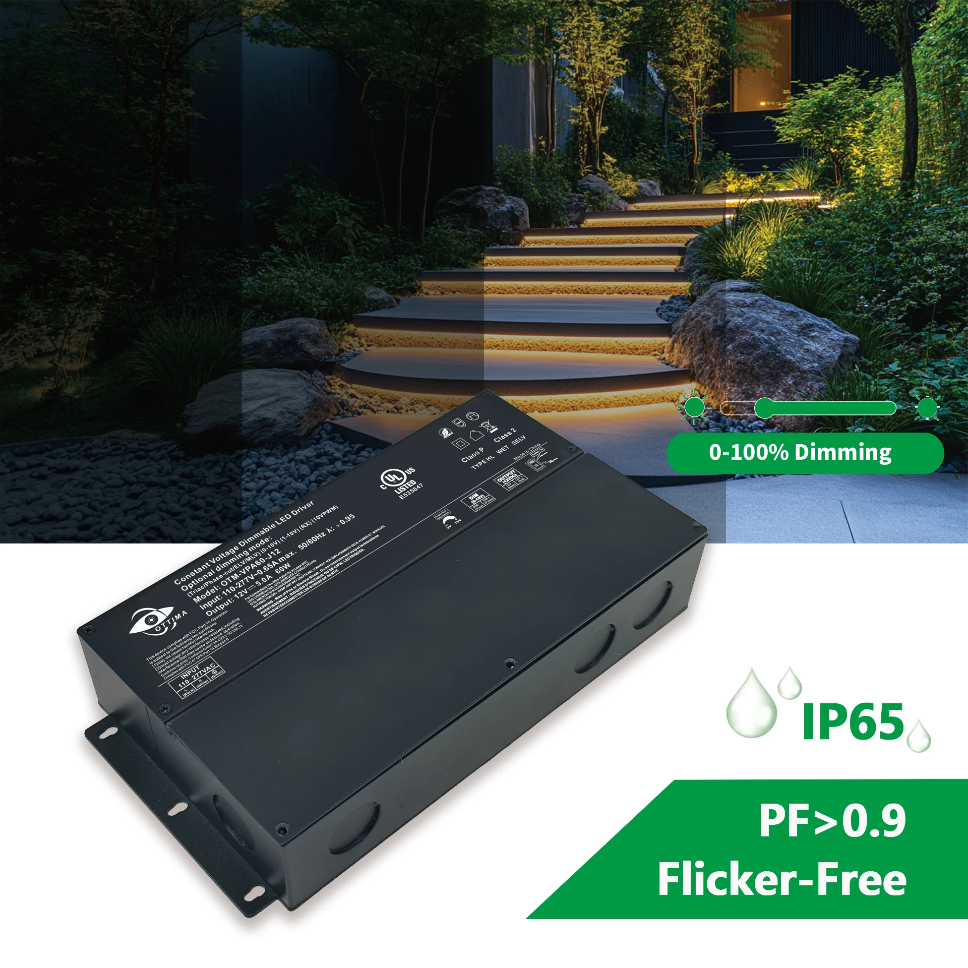 OTM-VPA60-J 12 UL cUL Triac Диммируемый драйвер 0-10v 1-10v светодиодный освещения 60W 12V