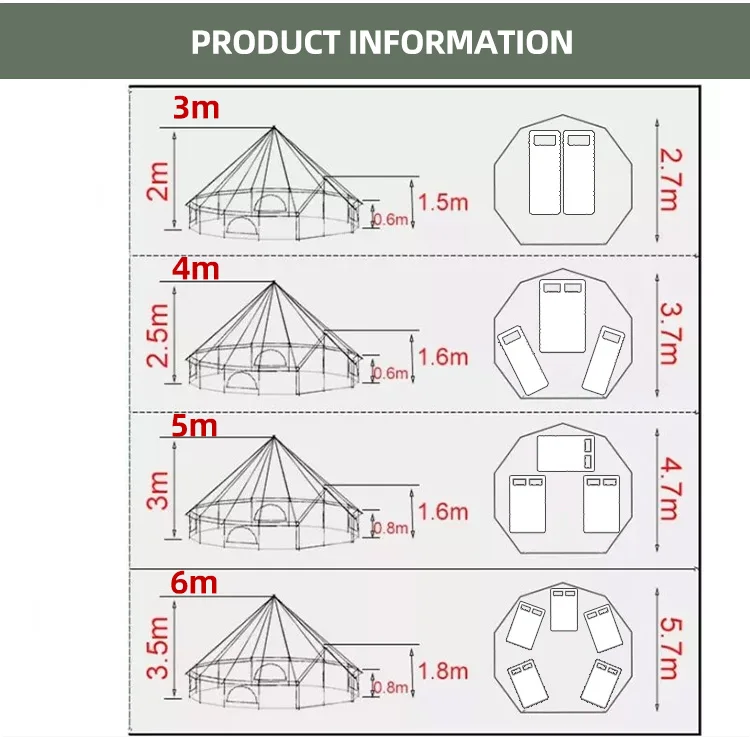 Customize luxury canvas bell tent 4m outdoor lotus bell tent 4 seasons