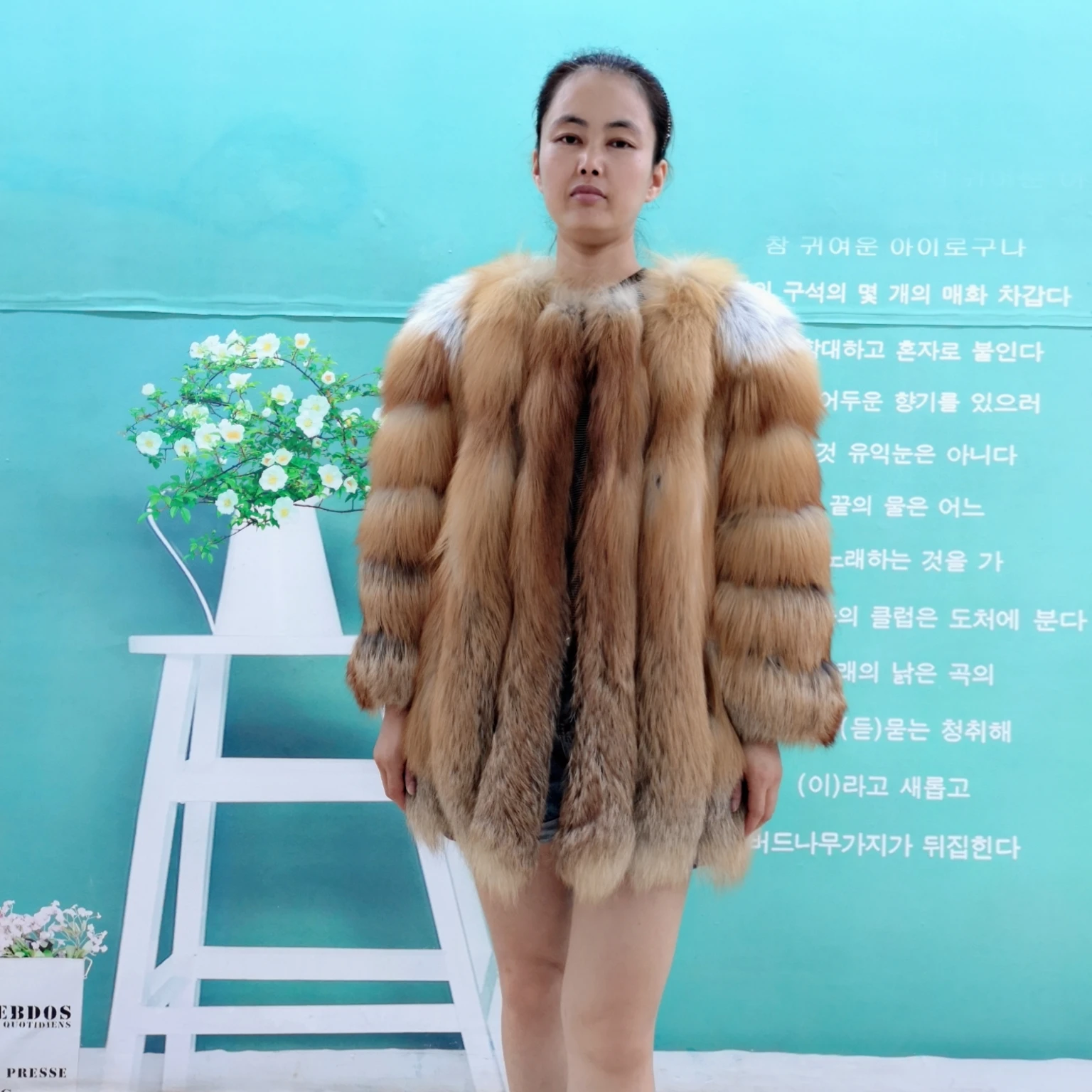 Classic Design European  Fashion Real Fox  Fur jacket Fur Long Coat