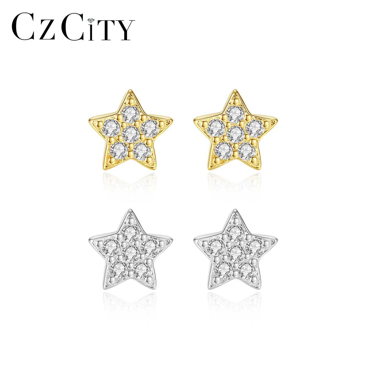 CZCITY  Silver Earing 925 S925 Popular New 2021 Designs Korean Fashion Two Pairs Stud Earrings Set Star Stud Earrings