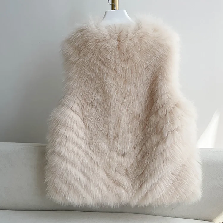 BINGKE spring 2024 women clothing white grey blue beige knit winter women fox fur vest for woman