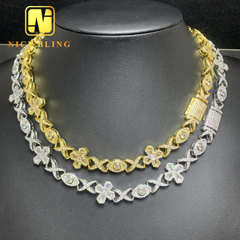 Custom Hip Hop Jewelry Necklace Eye Cross Iced Out Cuban Link Chian Cubic Zirconia Necklace
