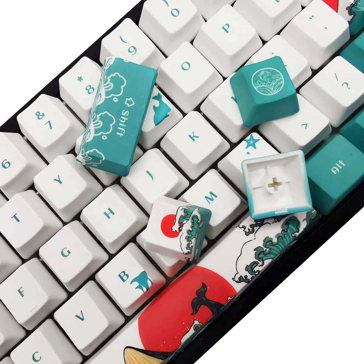 Custom OEM PBT Keycaps for GK61 RK61 60 Percent Mechanical Keyboards Coral Sea Keycaps
