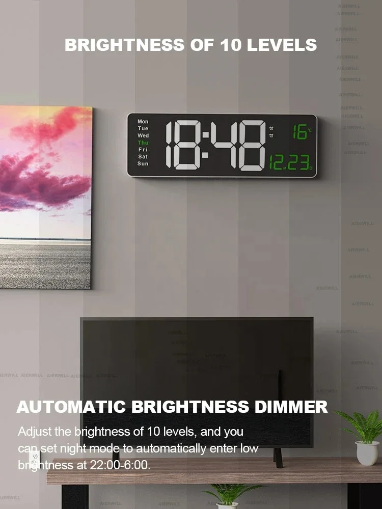 Digital Wall Clock 16inch Large Alarm Clock Remote Control Date Week Temperature Watch Dual Alarms LED Display Clock