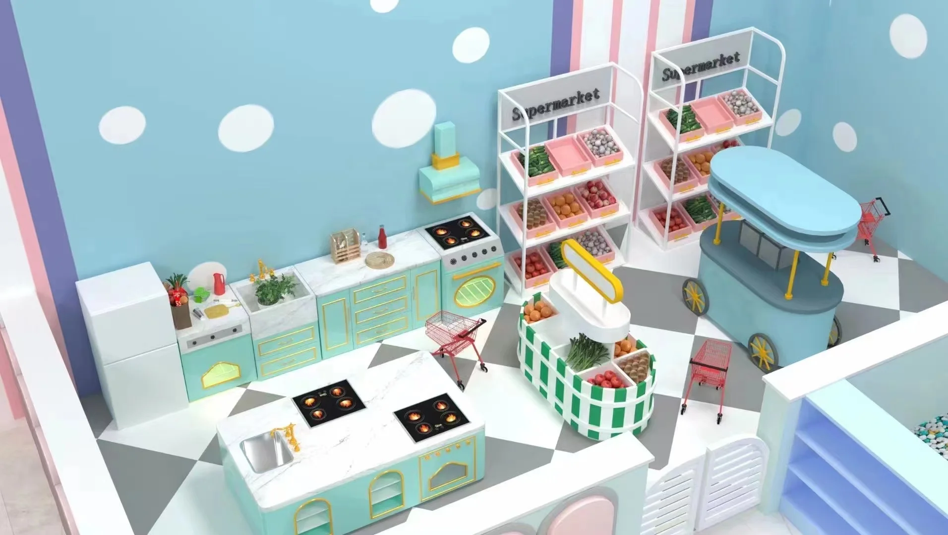 Customized Design Service Kids Indoor Street Town Playground Hospital Fire Station Role Playhouse for Kids Party