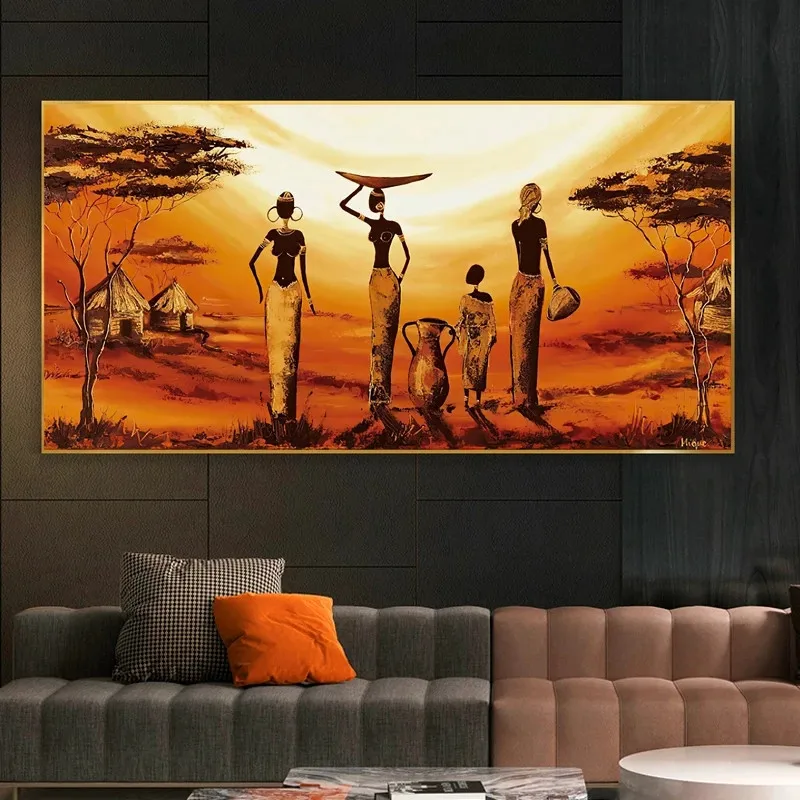 Home Decor Woman Classical Sunset Landscape Wall Prints  Posters Cuadros Pictures African Art Paintings Canvas