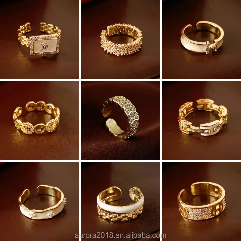 New Fashion Jewelry Rings Collection Gold Plated Openable Adjustable Average Size CZ Crystal Brass Rings For Women