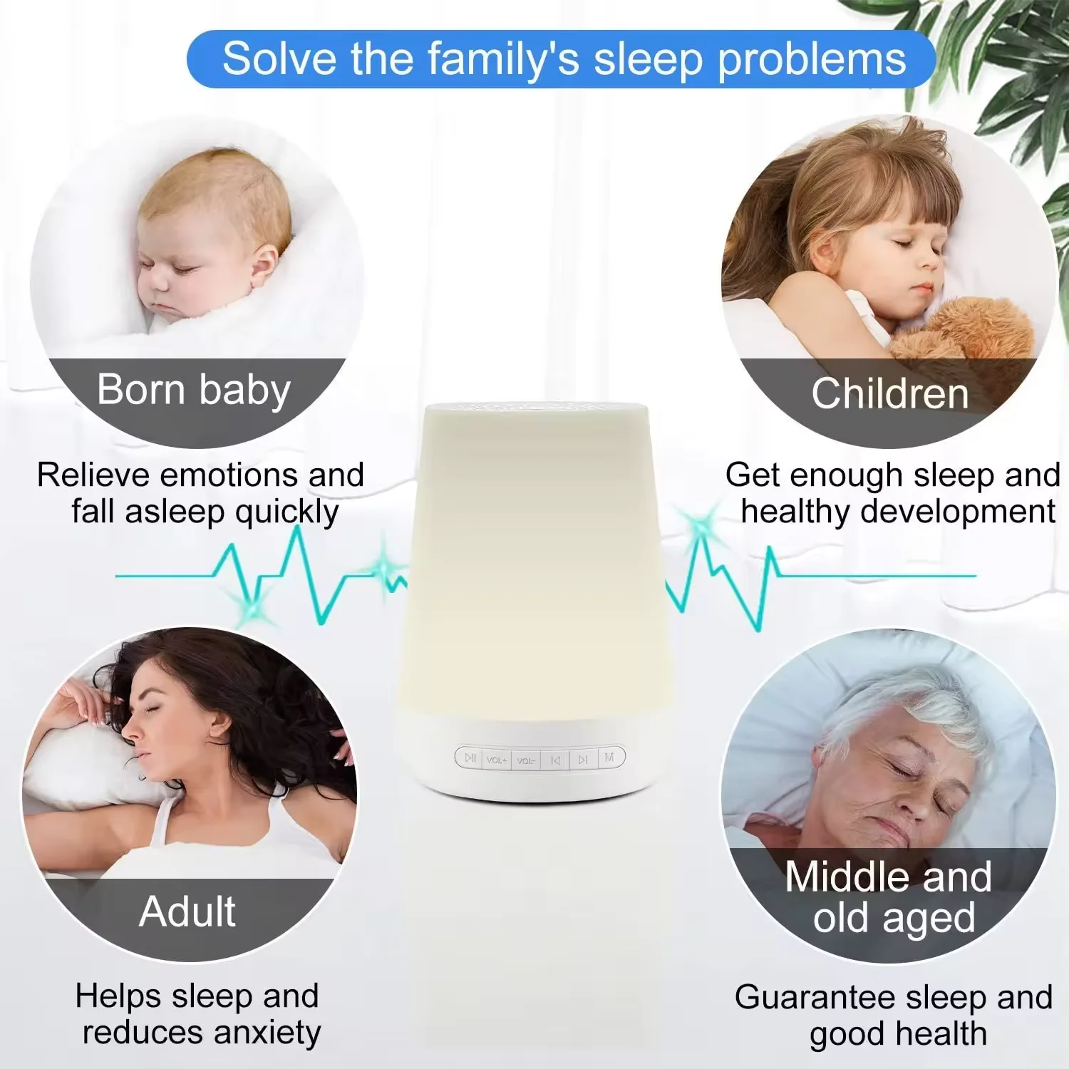 Phone APP Baby Sound Machine  for Baby Sleeping with Night Light Toddler Sleep Trainer with 34 Soothing Sounds White Noise