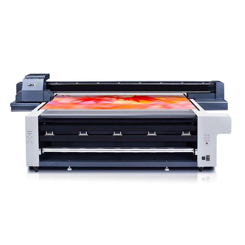 China factory roll & flatbed printing hybrid 3d uv printer for wallpaper canvas pvc film uv printing