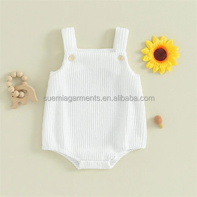 Winter Knitted Overalls Lovely Sleeveless Solid Crochet  Newborn Infant Baby Boys Girls Rompers