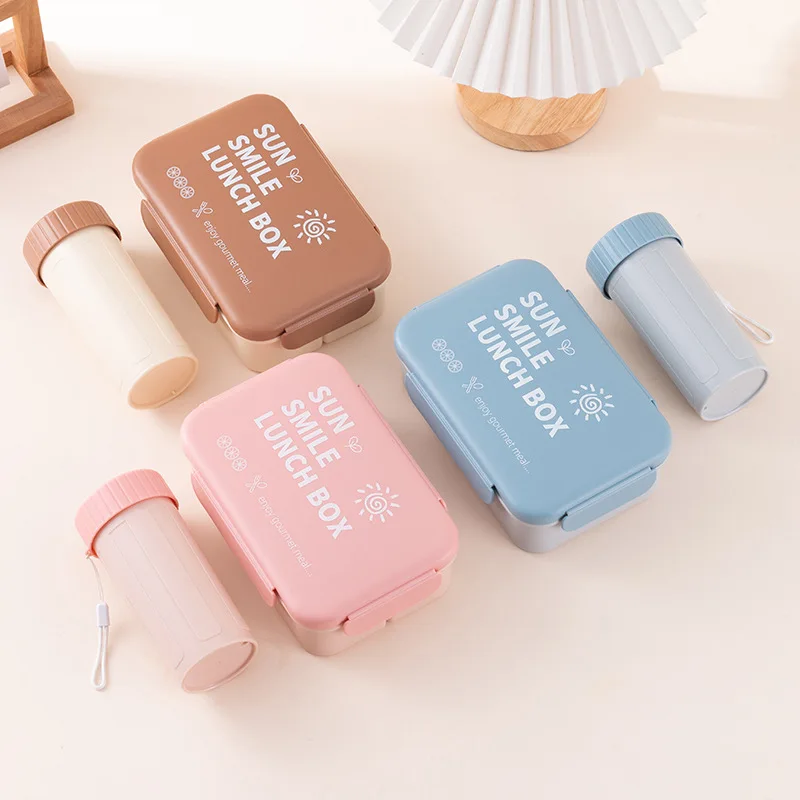 Children 3 compartment sealed tiffin food container storage microwave safe plastic kids school lunch box and water bottle set