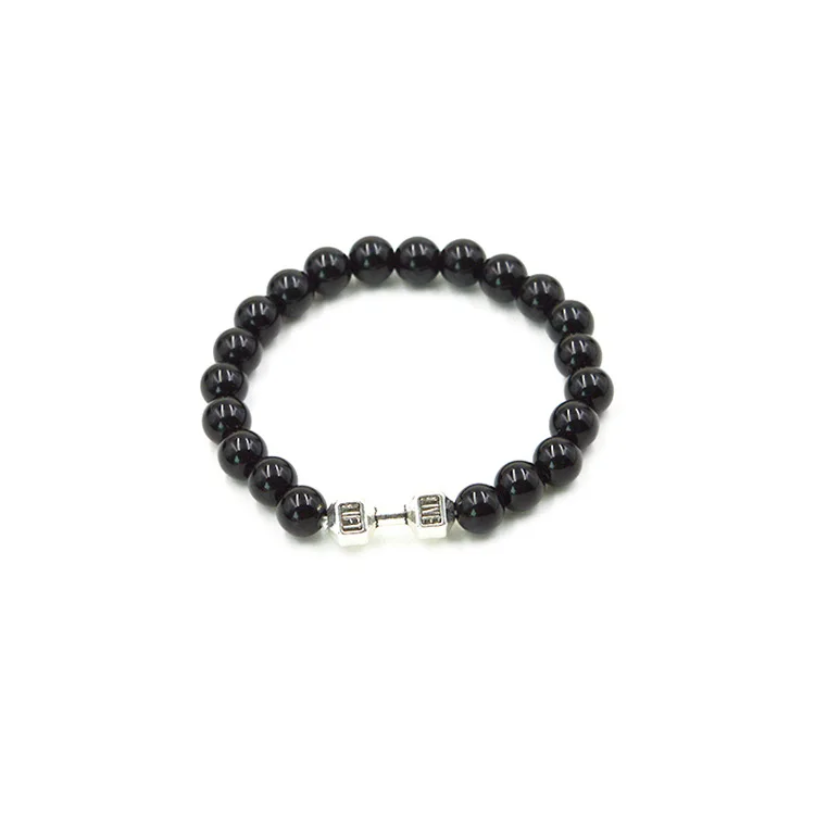 Cheap Hight Quality Natural Stones Wrap Tiger eye Stone Charm Beads Bracelet Black Agate Dumbbell Fitness Hematite Bracelet