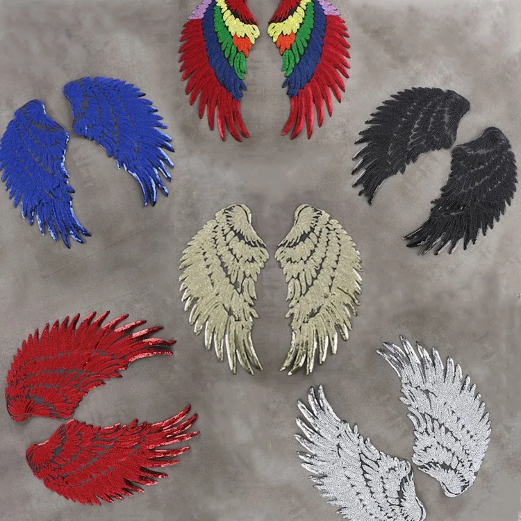 Золотые блестки, перо, клейкие крылья HZ029, наклейки, высококачественные аксессуары для одежды и багажа, вышитые нашивки на заказ