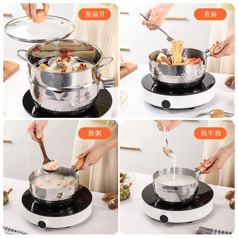 Hot sale Stainless steel 430 Milk Pot Kitchen Cooking Pot with Glass Lid Korean soup pot