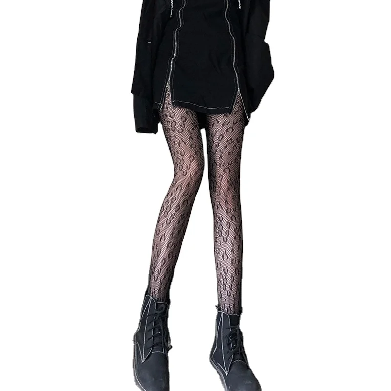 Women Sexy Lace Pantyhose jacquard Pattern Tights Gothic Punk Lolita Hollow Out girl Fishnet black heart Mesh Stockings